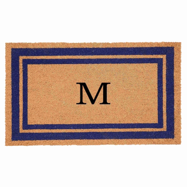 Calloway Mills Monogram Door Mat, Natural, Dark Blue, 18 in W x 30 in L 153001830M - main